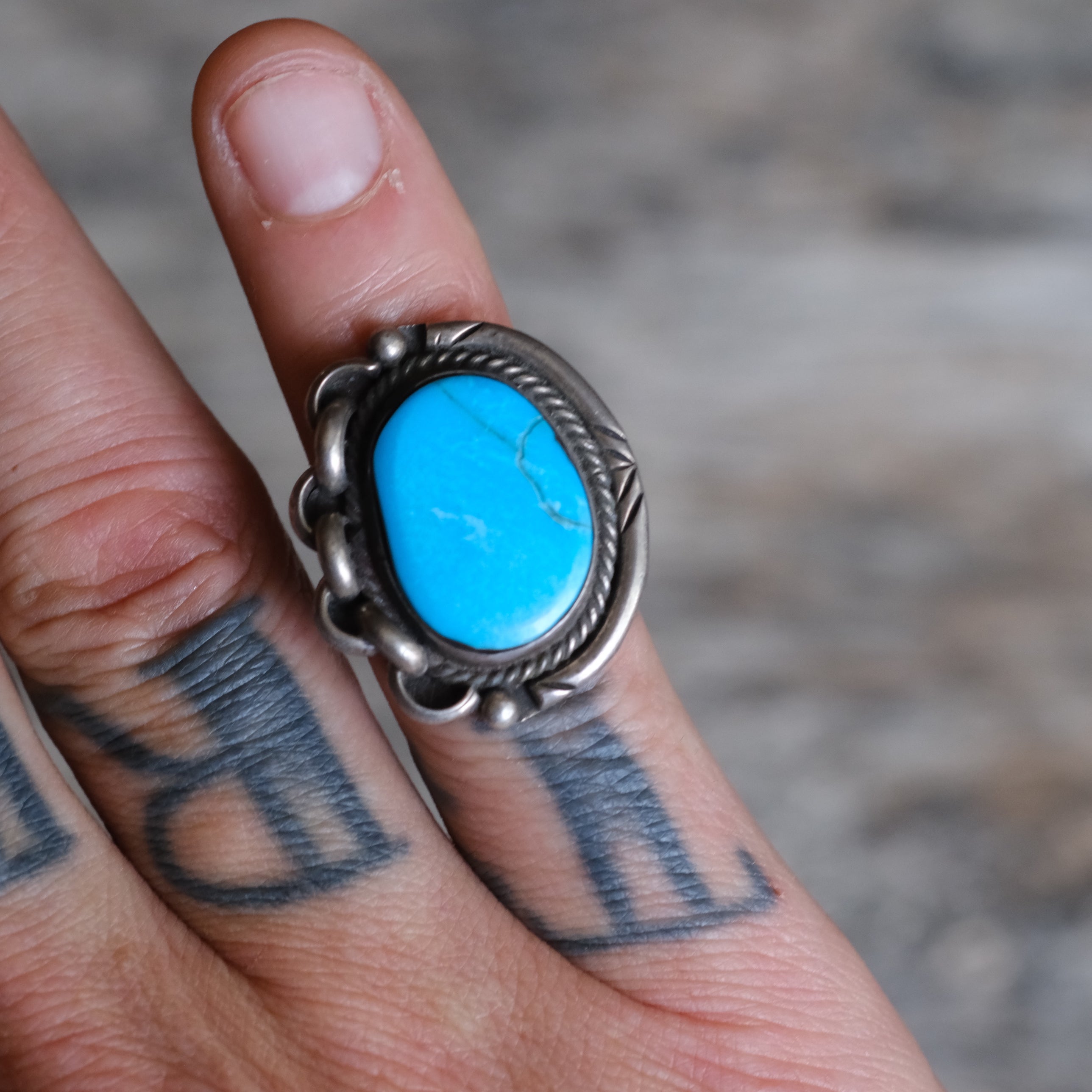 Vintage Sterling Turquoise Chain Ring 5