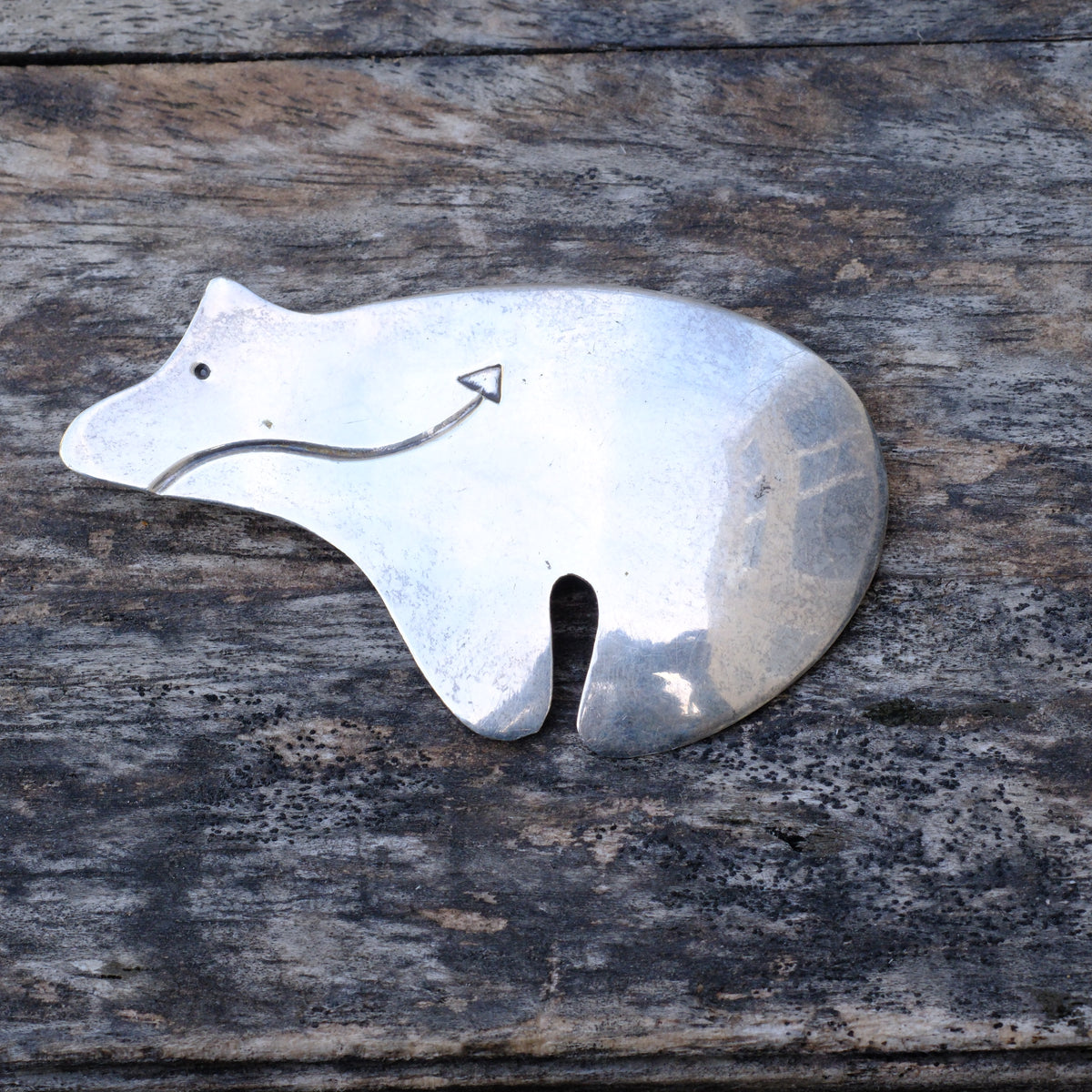 Huge Vintage Sterling Stamped Bear Pin