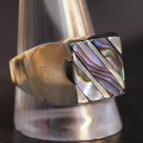 Vintage Sterling Abalone Inlay Striper Ring 12.5