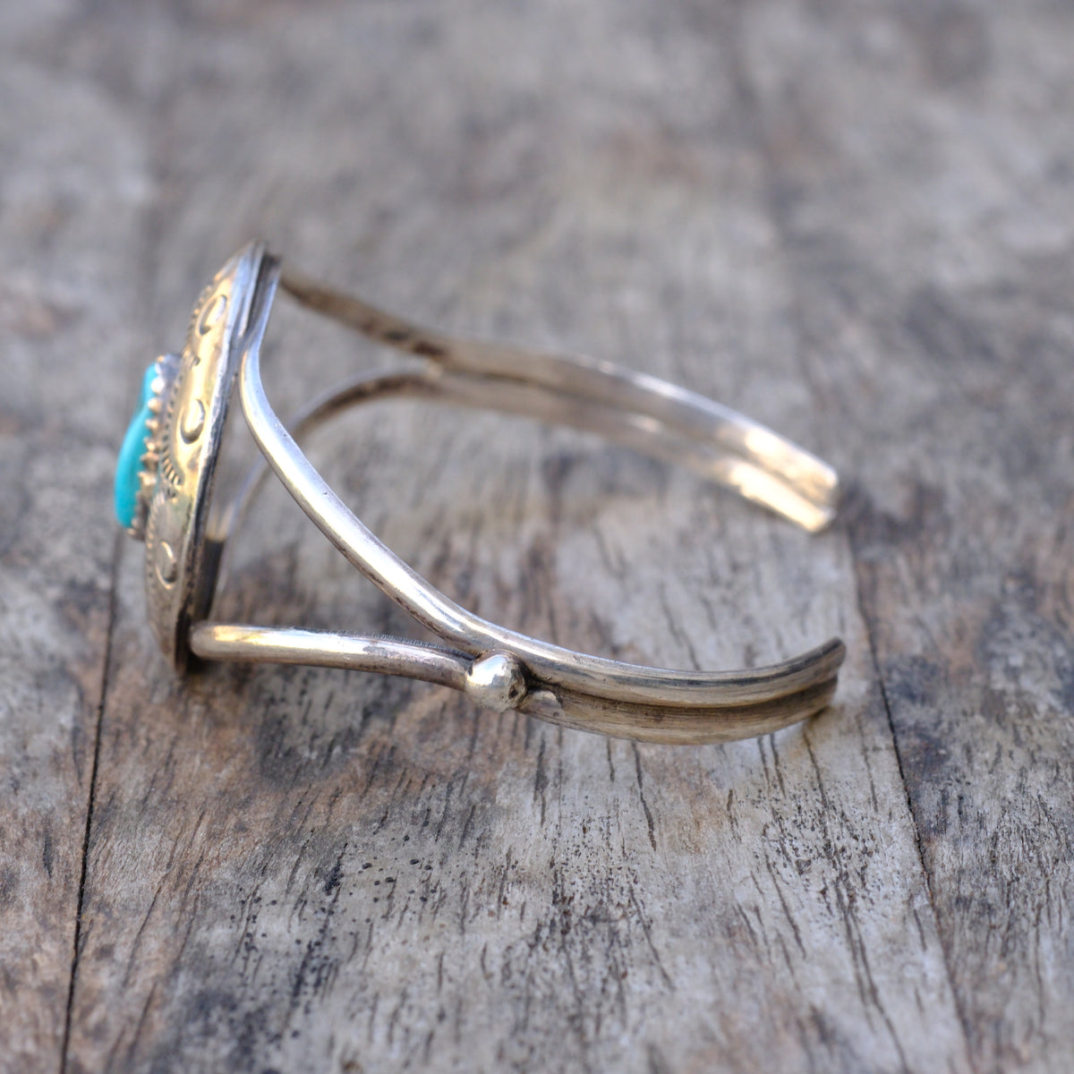 Vintage Sterling Turquoise Shadowbox Cuff Bracelet