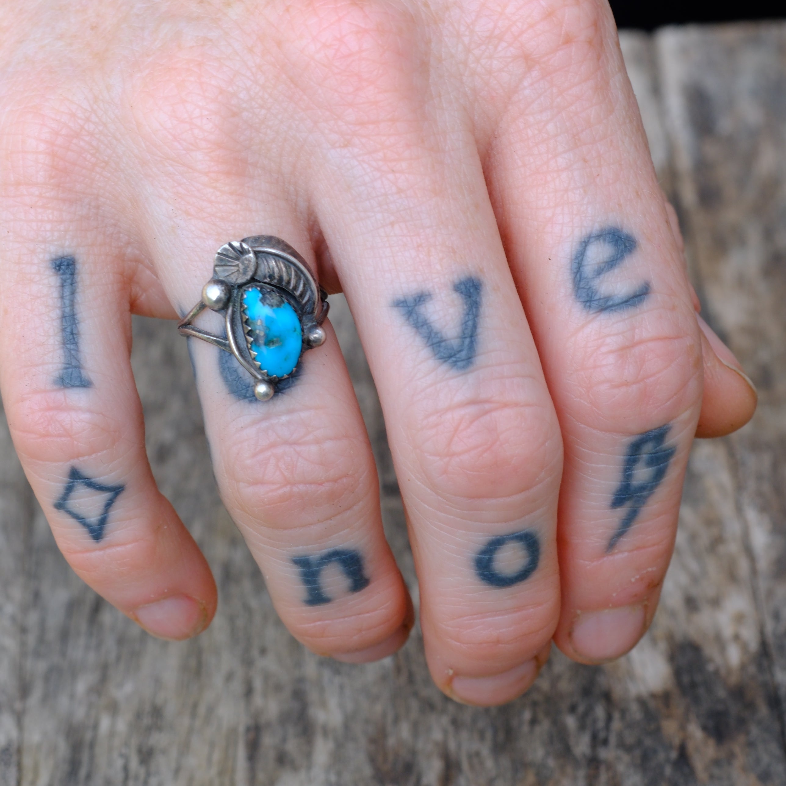 Vintage Sterling turquoise Feather Ring 5.25