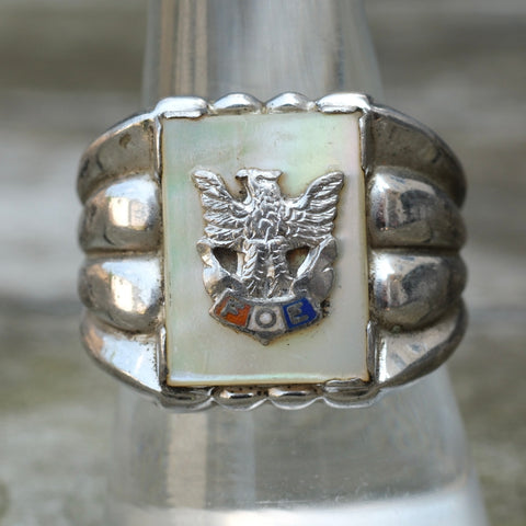 Vintage Sterling FOE Mother Of Pearl Ring 9