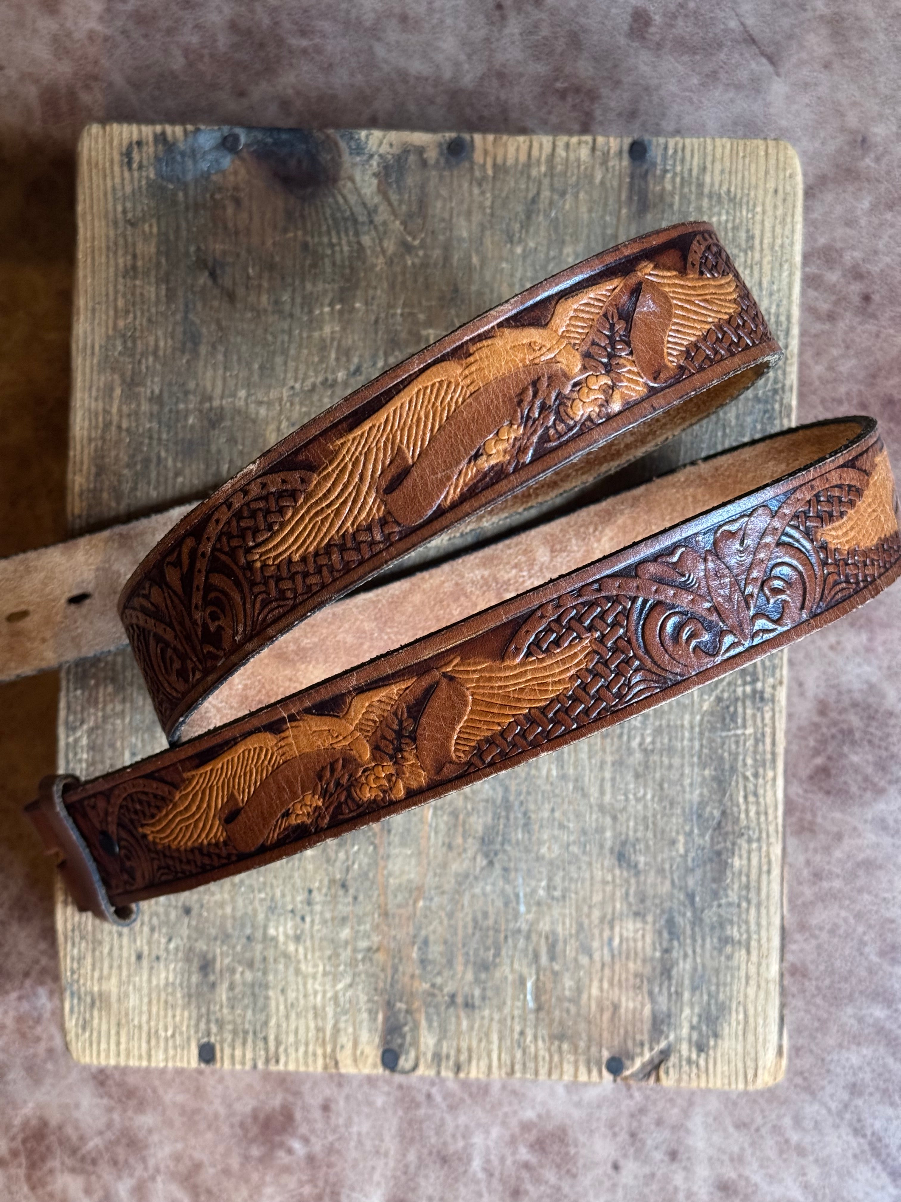 Vintage Eagle Tooled Leather Belt