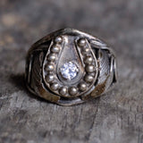 Vintage Sterling Silver Lucky Horseshoe CZ Ring 9.25