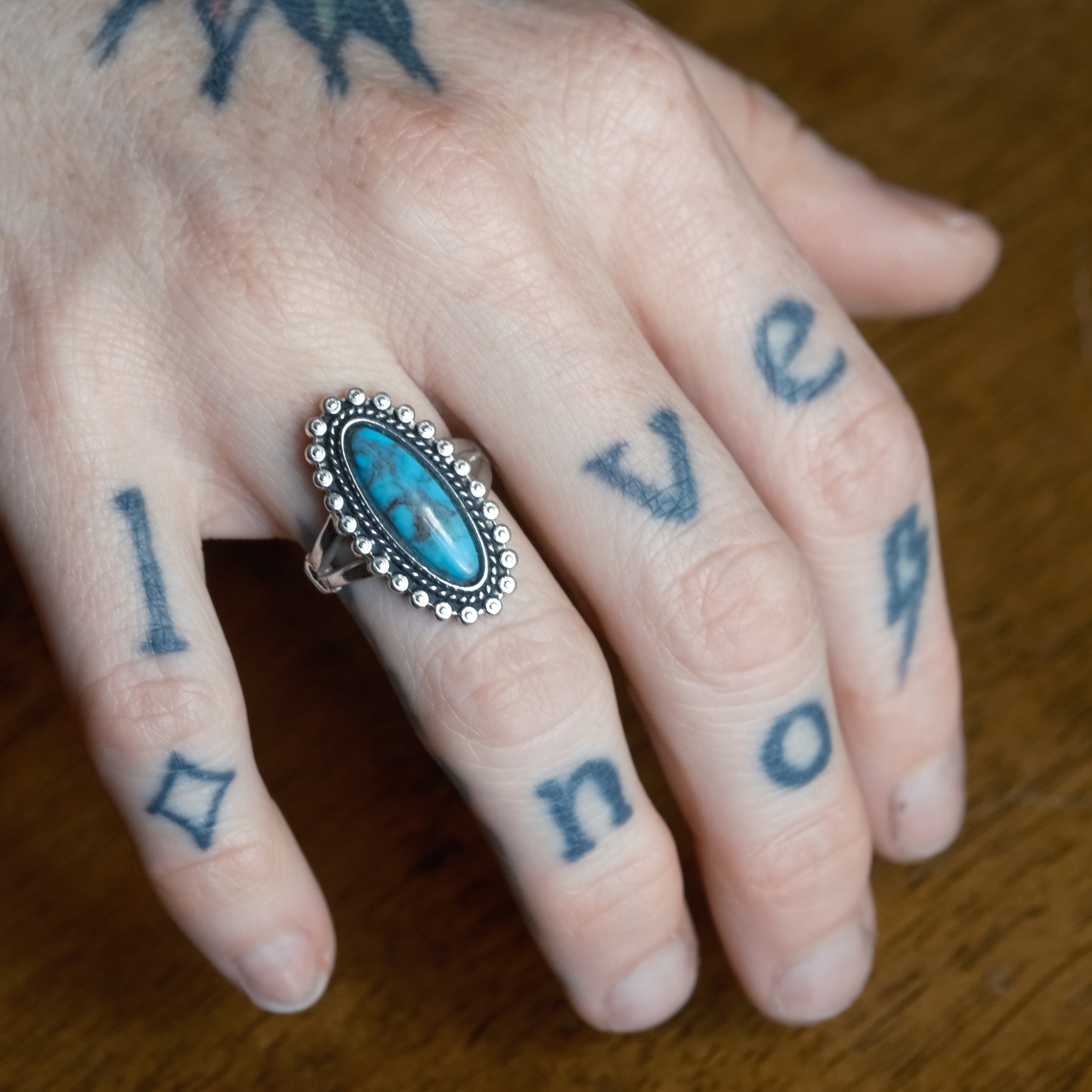 Vintage Sterling Turquoise Ring 5.75