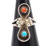 Vintage Sterling Turquoise and Coral Ring 5.5