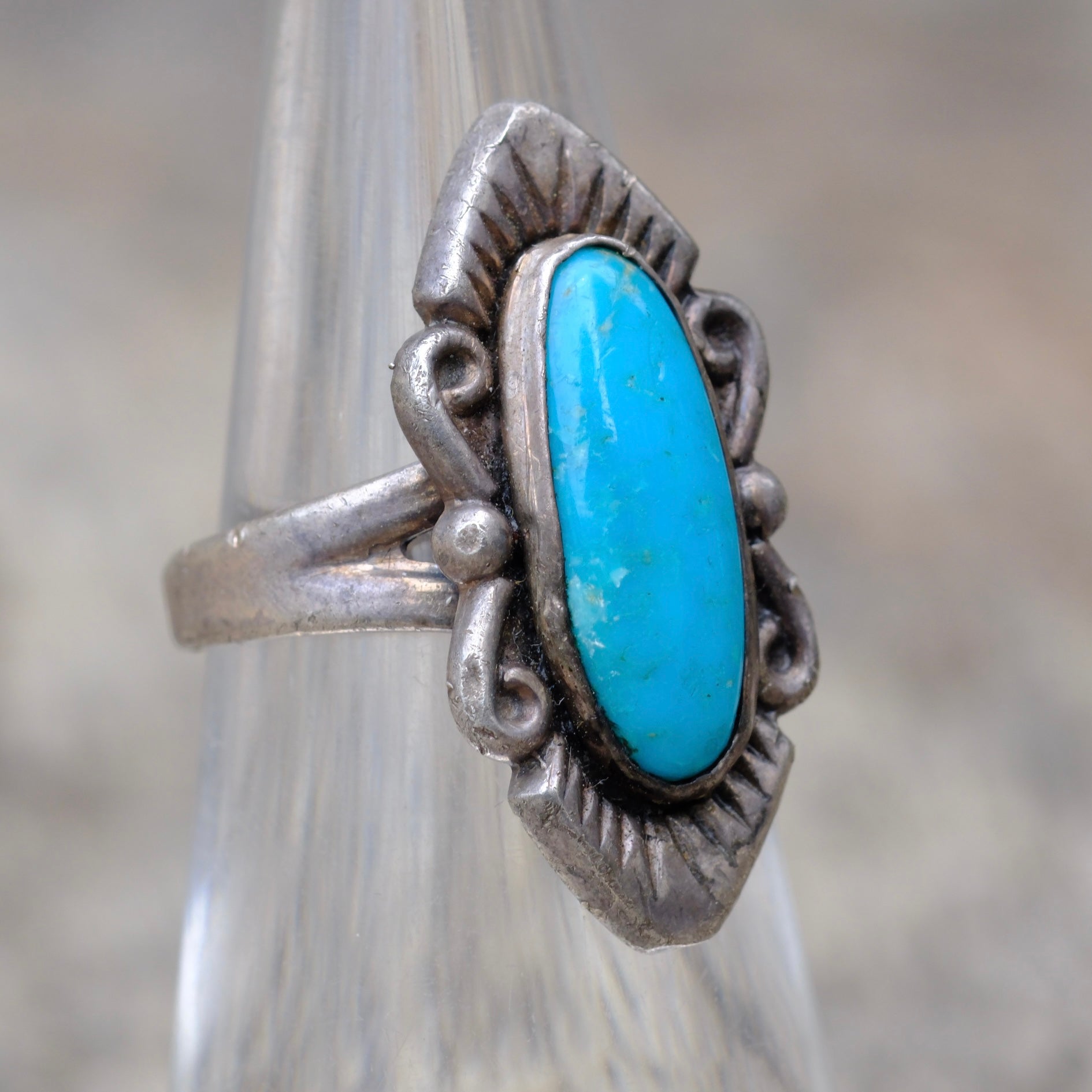 Vintage Sterling Turquoise Ring 4.75