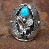 Vintage Sterling Turquoise Eagle Ring 10.75