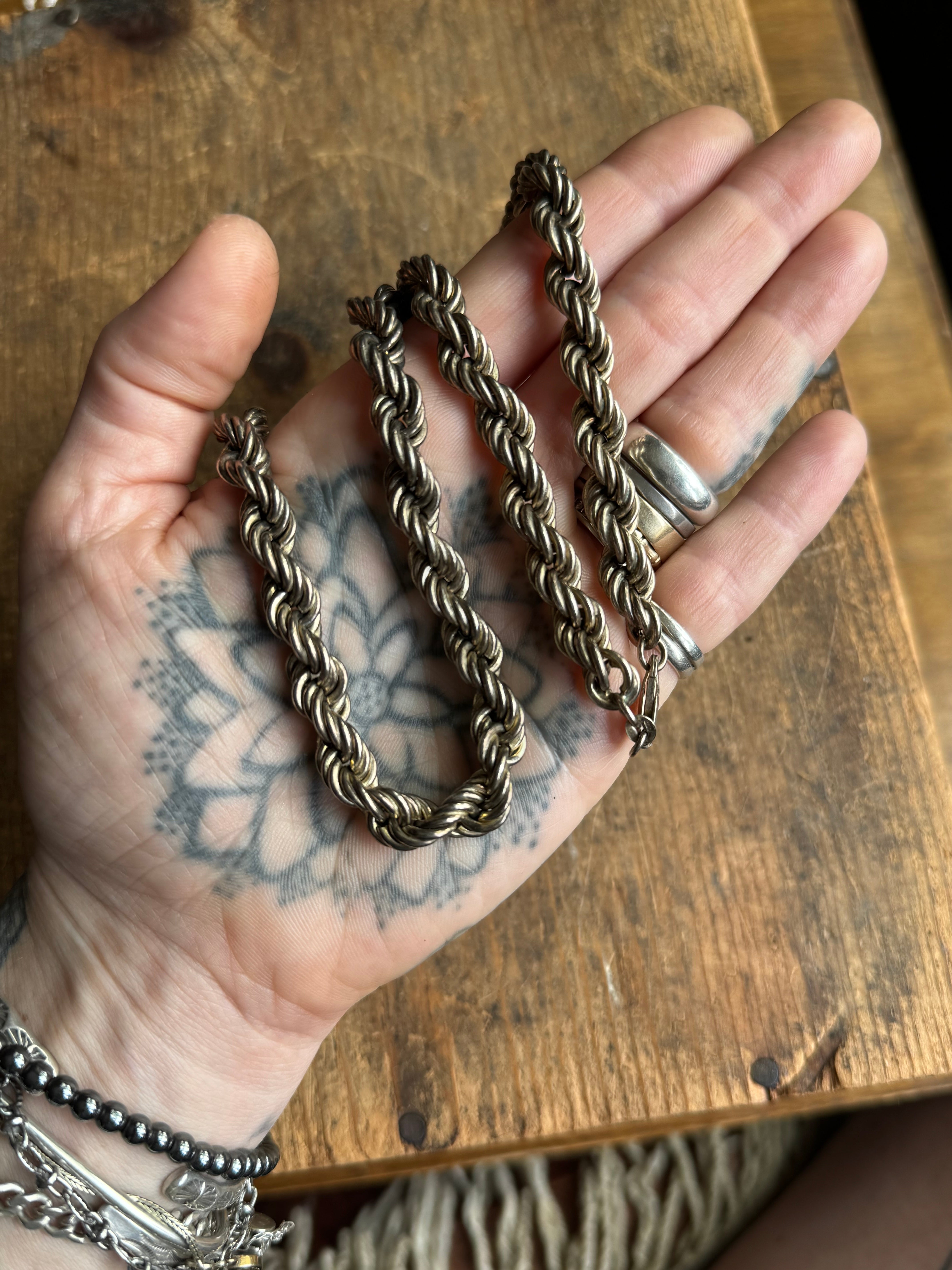 Vintage Sterling Silver 24” Heavy Rope Chain