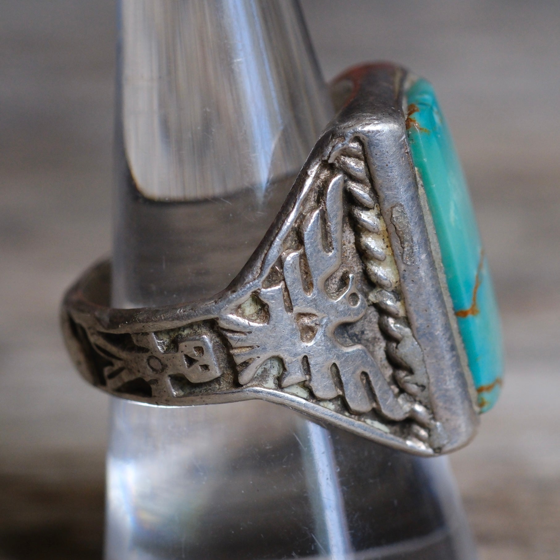 Vintage Sterling Turquoise Thunderbird Ring 9