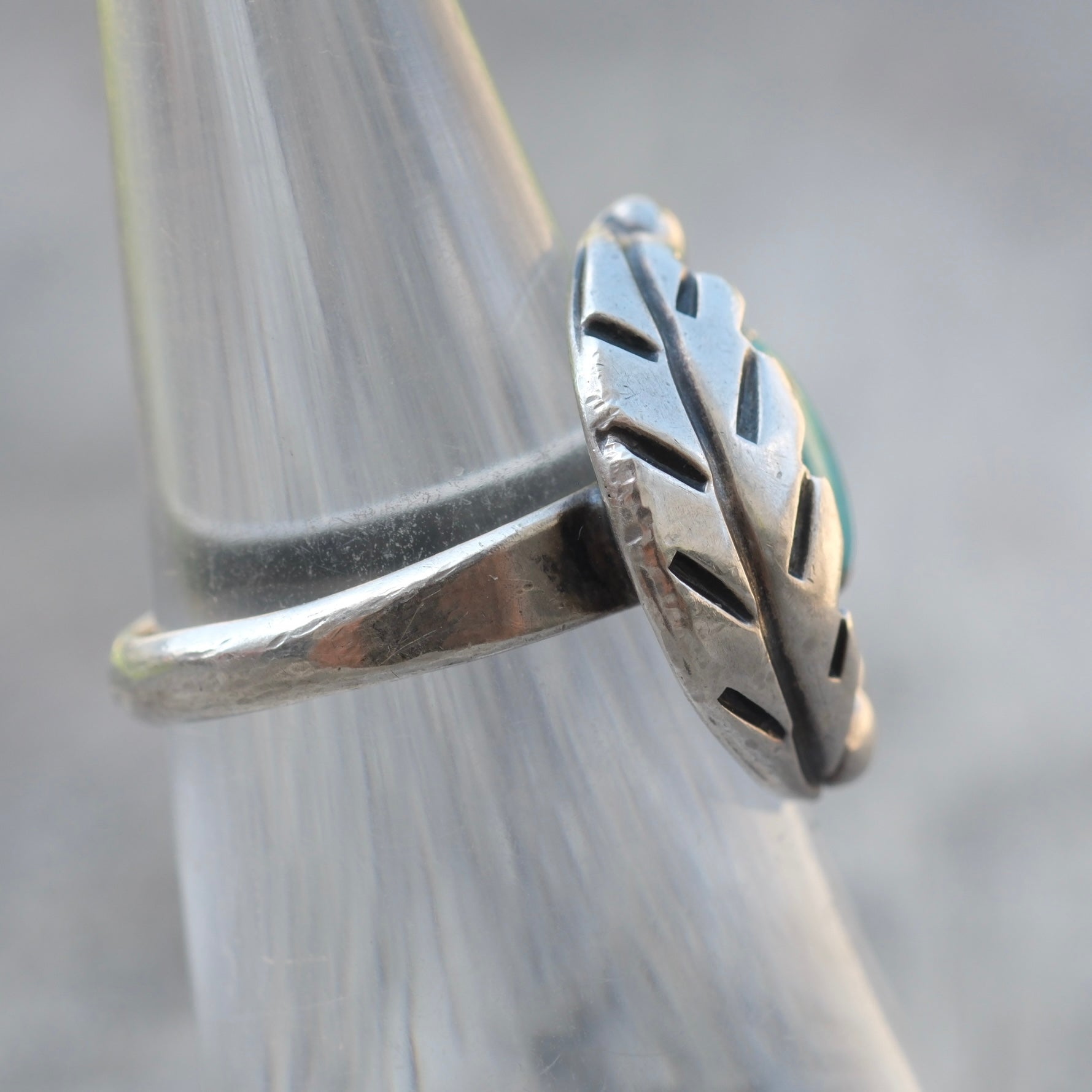Vintage Sterling Turquoise Feather Ring 5.5