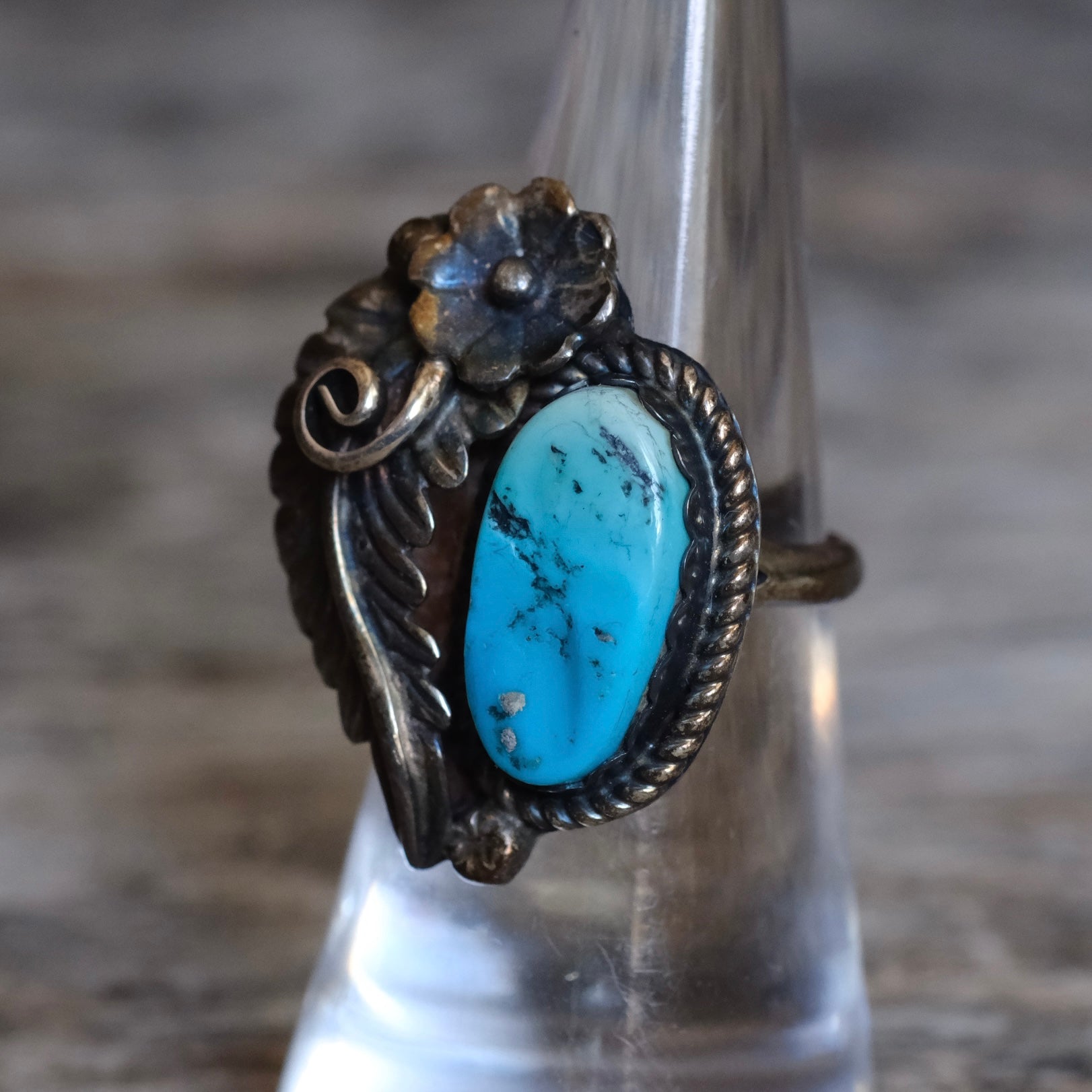 Vintage Sterling Turquoise Feather Ring 6