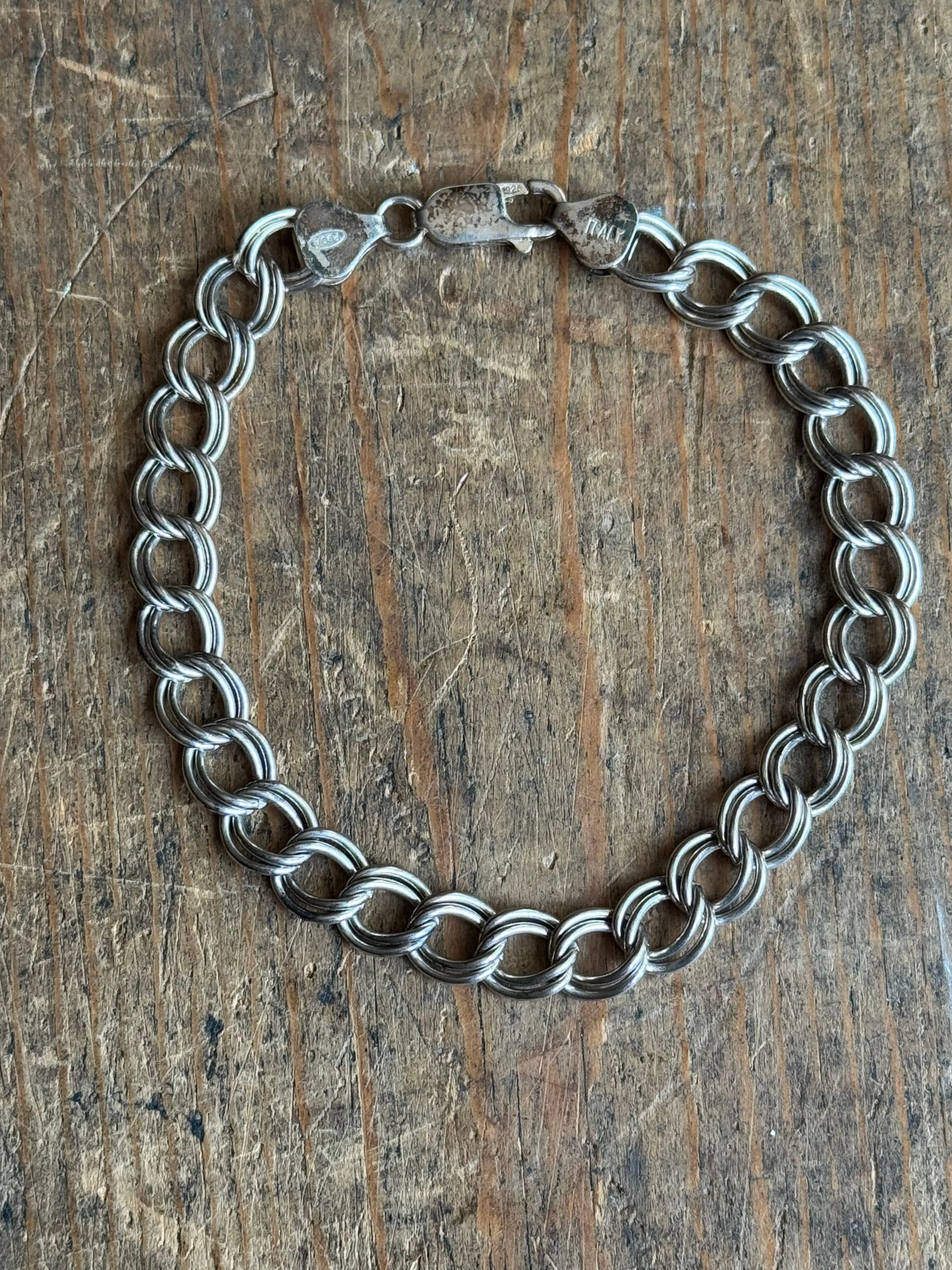 Vintage Sterling Silver 8” Double Link Chain Bracelet