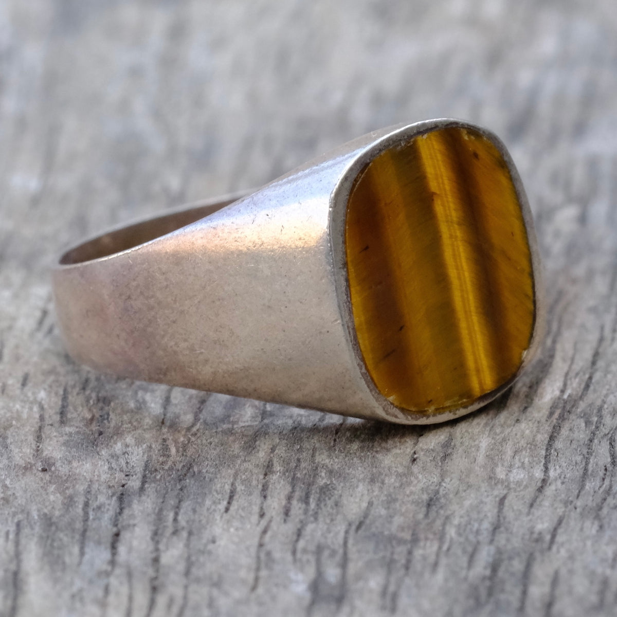 Vintage Sterling Tigers Eye Signet Ring 10.25