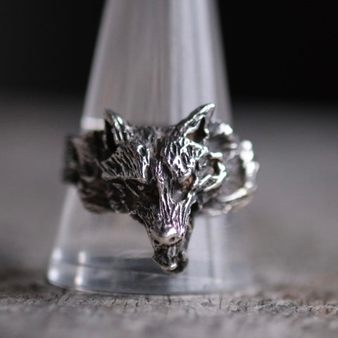 Vintage Sterling Silver Wolf Ring 11.5