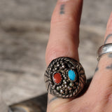 Vintage Sterling Turquoise and Corla Ring 8