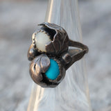 Vintage Sterling Turquoise and MOP Feather Ring 6.25