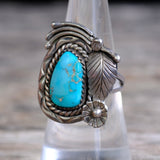 Vintage Sterling Turquoise Feather Ring 7.25