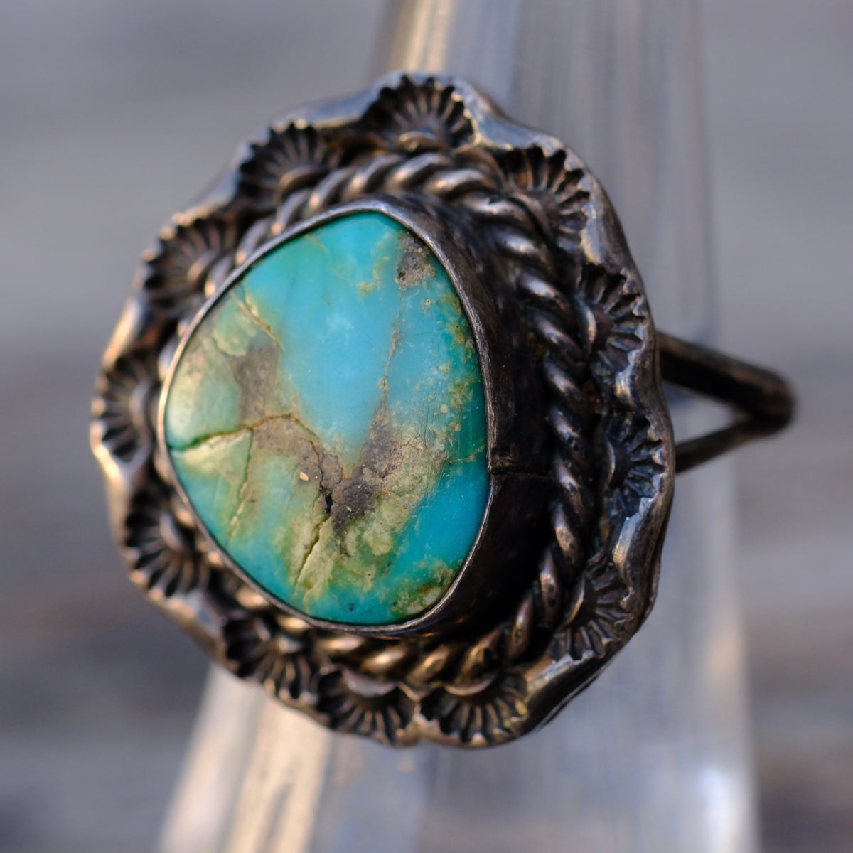 Vintage Sterling Turquoise Roper Ring 6.25