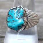 Vintage Sterling Turquoise Stamped Band Ring 10.25