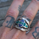 Vintage Sterling Turquoise and Lapis Inlay Band Ring 11