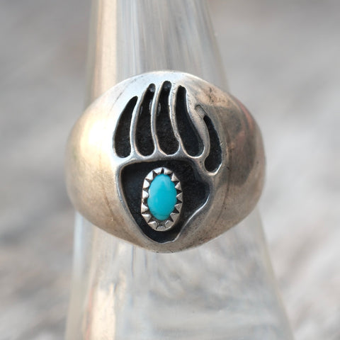 Vintage Sterling Turquoise Bear Paw Ring 7.25