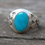 Vintage Sterling Turquoise Stamped Arrows Ring 10.5