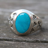 Vintage Sterling Turquoise Stamped Arrows Ring 10.5