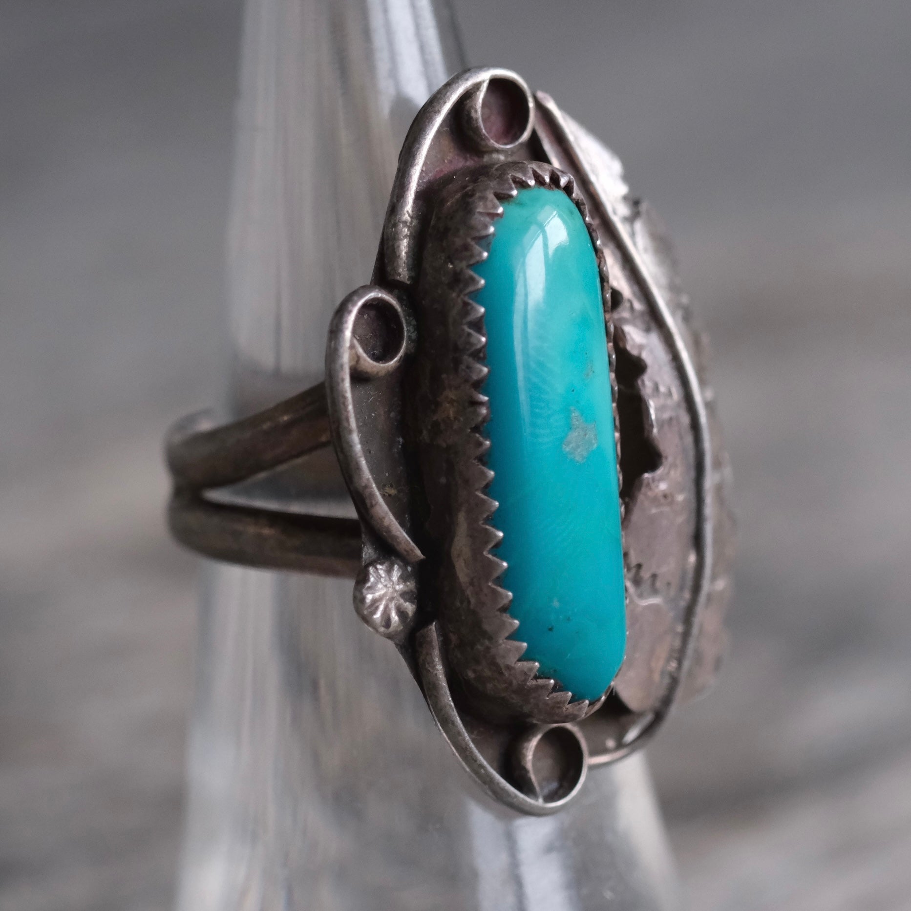 Vintage Sterling Turquoise Feather Ring 5.75