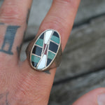 Vintage Sterling Zuni Inlay Ring 13.5