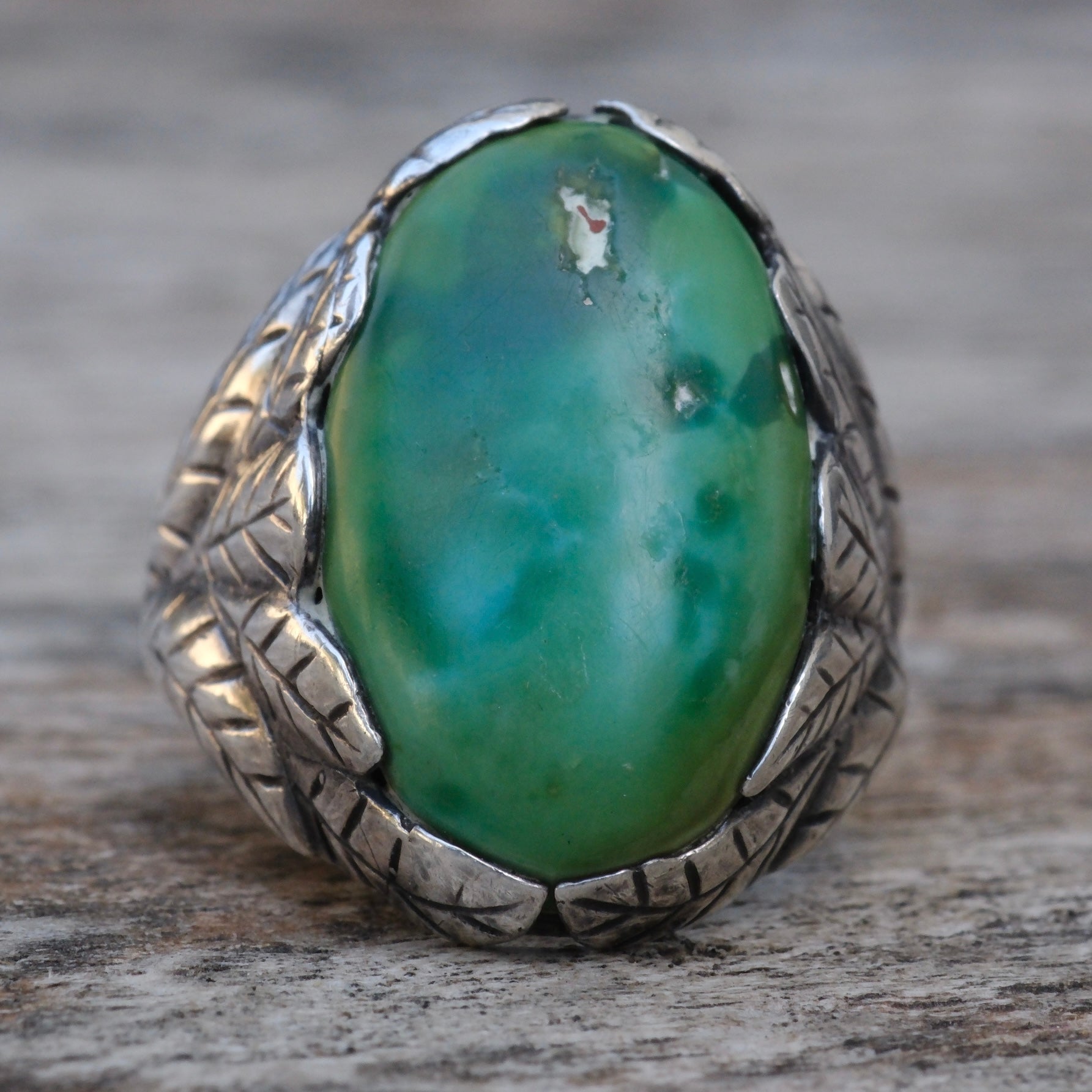 Vintage Sterling Turquoise Feather Band Ring 8.25