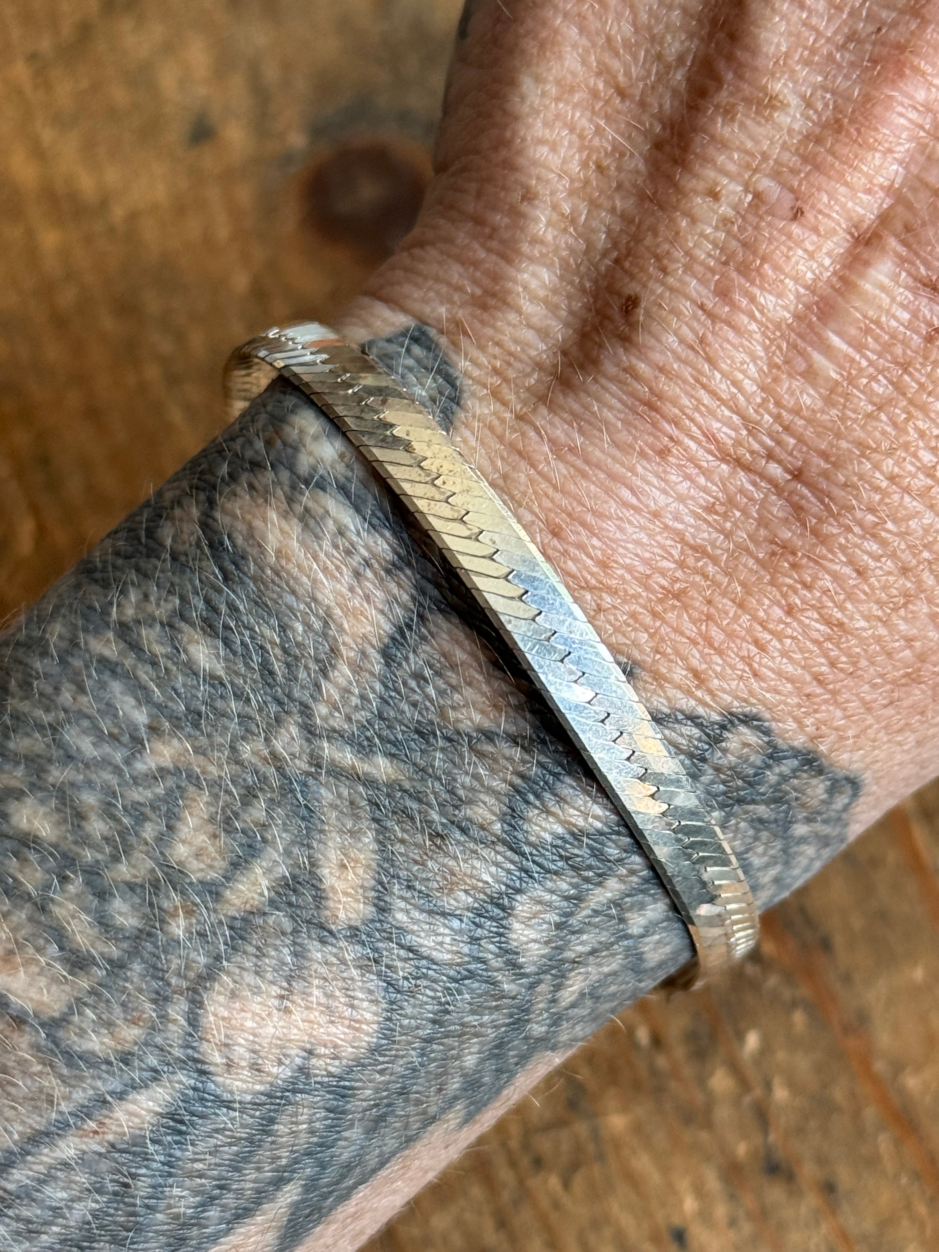 Vintage Sterling Silver 7.5” Herringbone Chain Bracelet