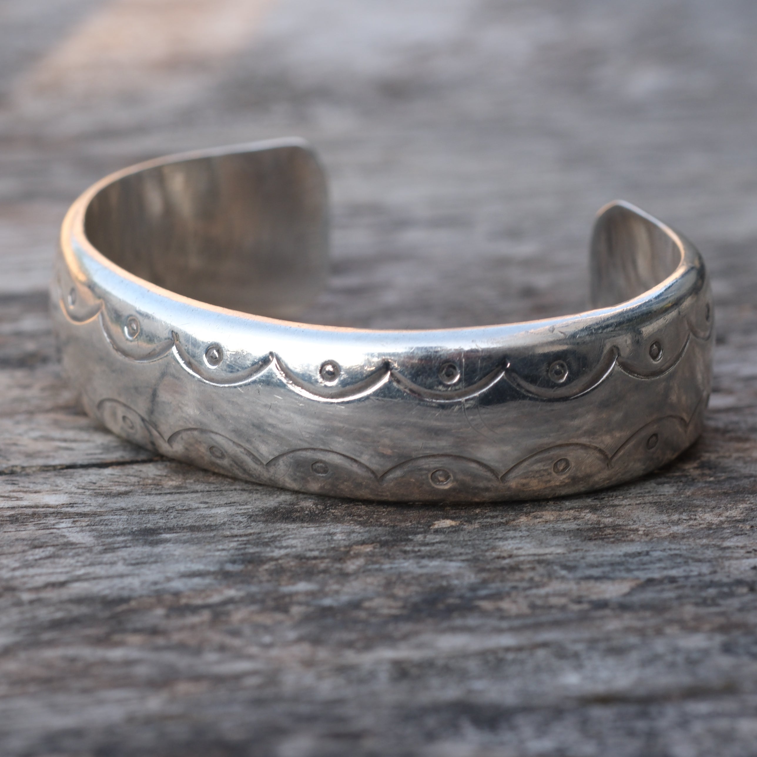 Vintage Sterling Silver Hollow Dome Stamped Cuff