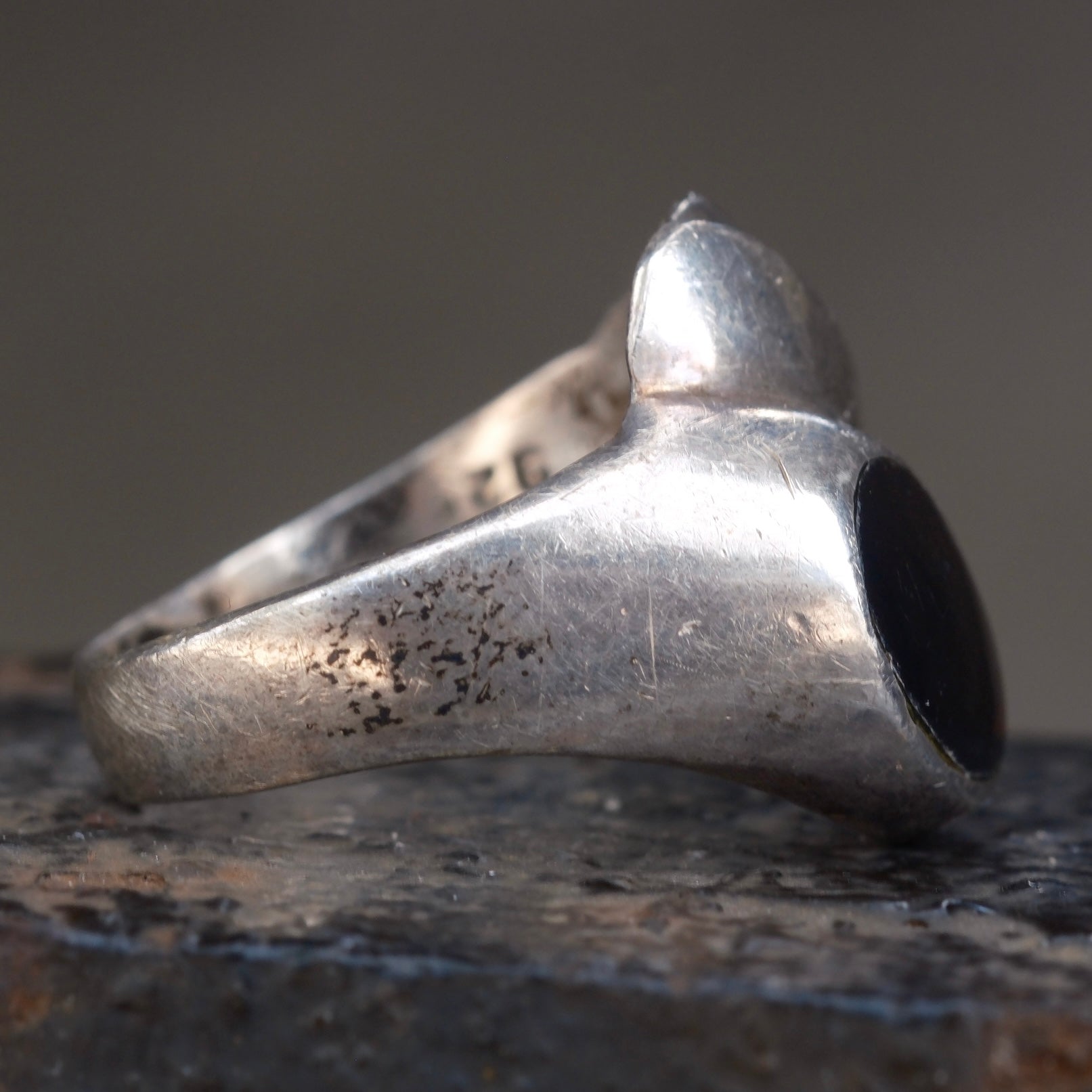 Vintage Sterling Onyx Modernist Ring 8.25
