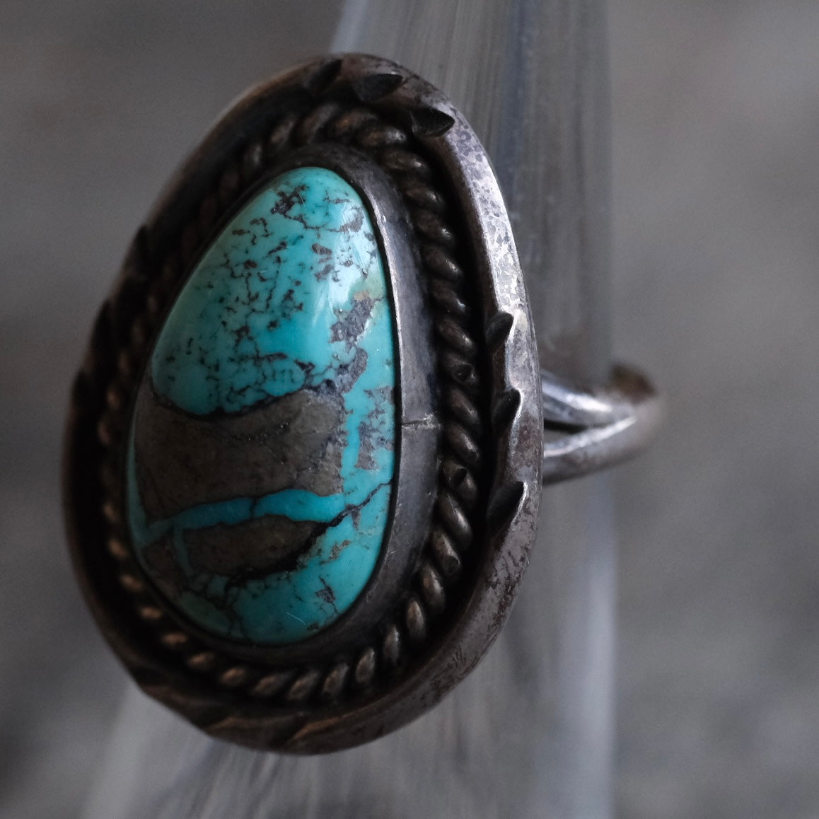 Vintage Sterling Turquoise Roper Ring 5