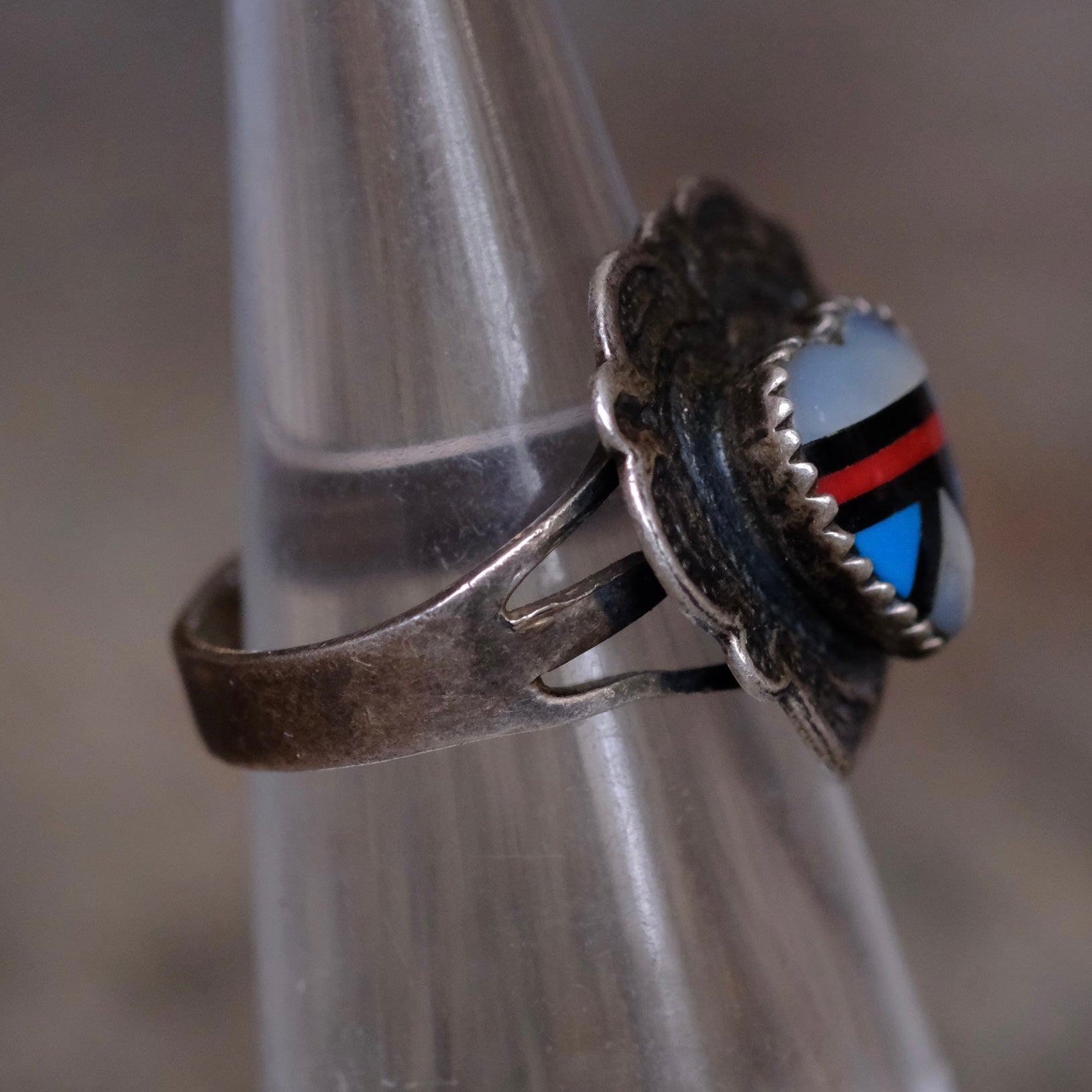 Vintage Sterling Multistone Inlay Heart Ring 5.5
