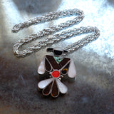 HUGE Vintage Sterling Thunderbird Inlay Necklace