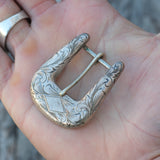 Vintage Ladies Sterling Silver Engraved Filigree Belt Buckle ,75"