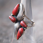 Vintage Sterling Red Jasper Feather Ring 7