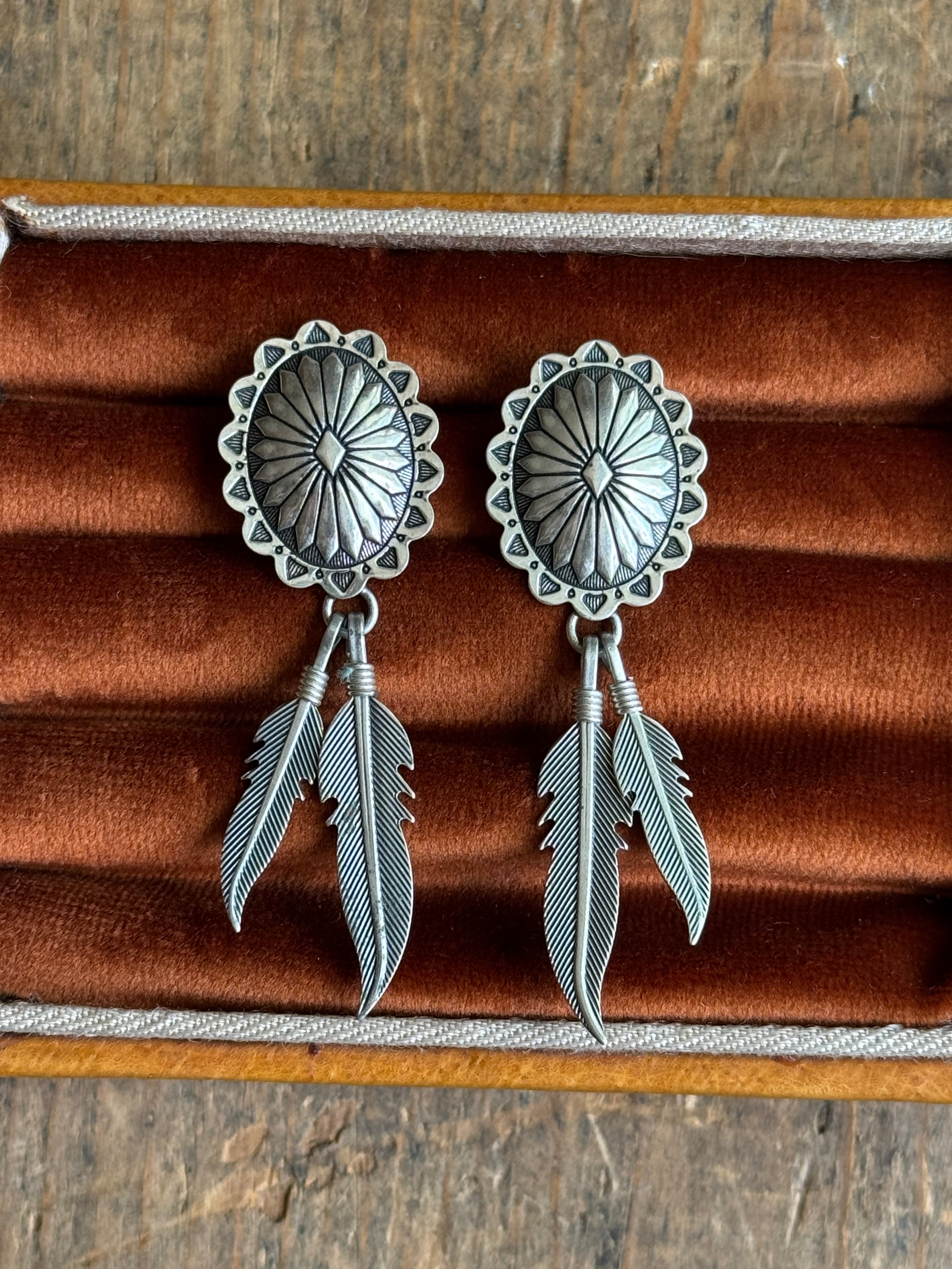 Vintage Sterling Silver Concho Dreamcatcher Earrings