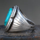 Vintage Sterling Turquoise Ribbed Band Ring 10.25