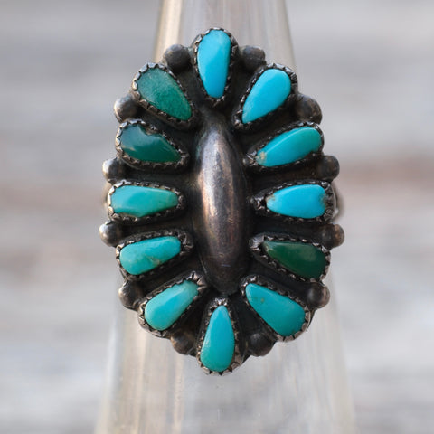 Vintage Sterling Turquoise Inlay Cluster Ring 4.5