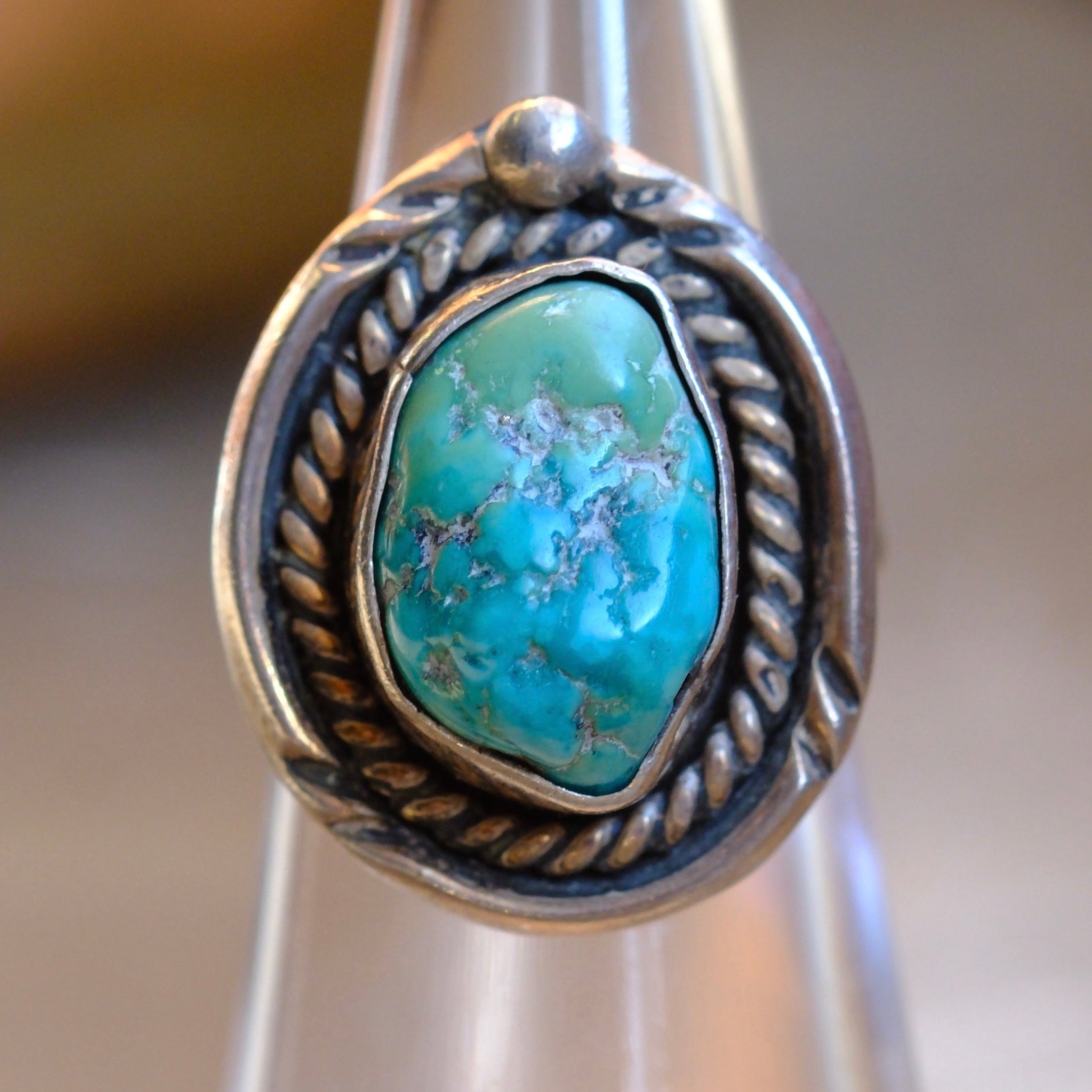 Vintage Sterling Turquoise Roper Ring 5.25