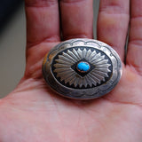 Vintage Sterling Turquoise Concho Ladies Belt Buckle