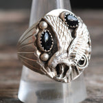 Vintage Sterling 2-Stone Onyx Eagle Ring 10.75