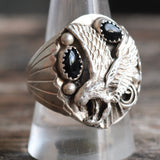 Vintage Sterling 2-Stone Onyx Eagle Ring 10.75