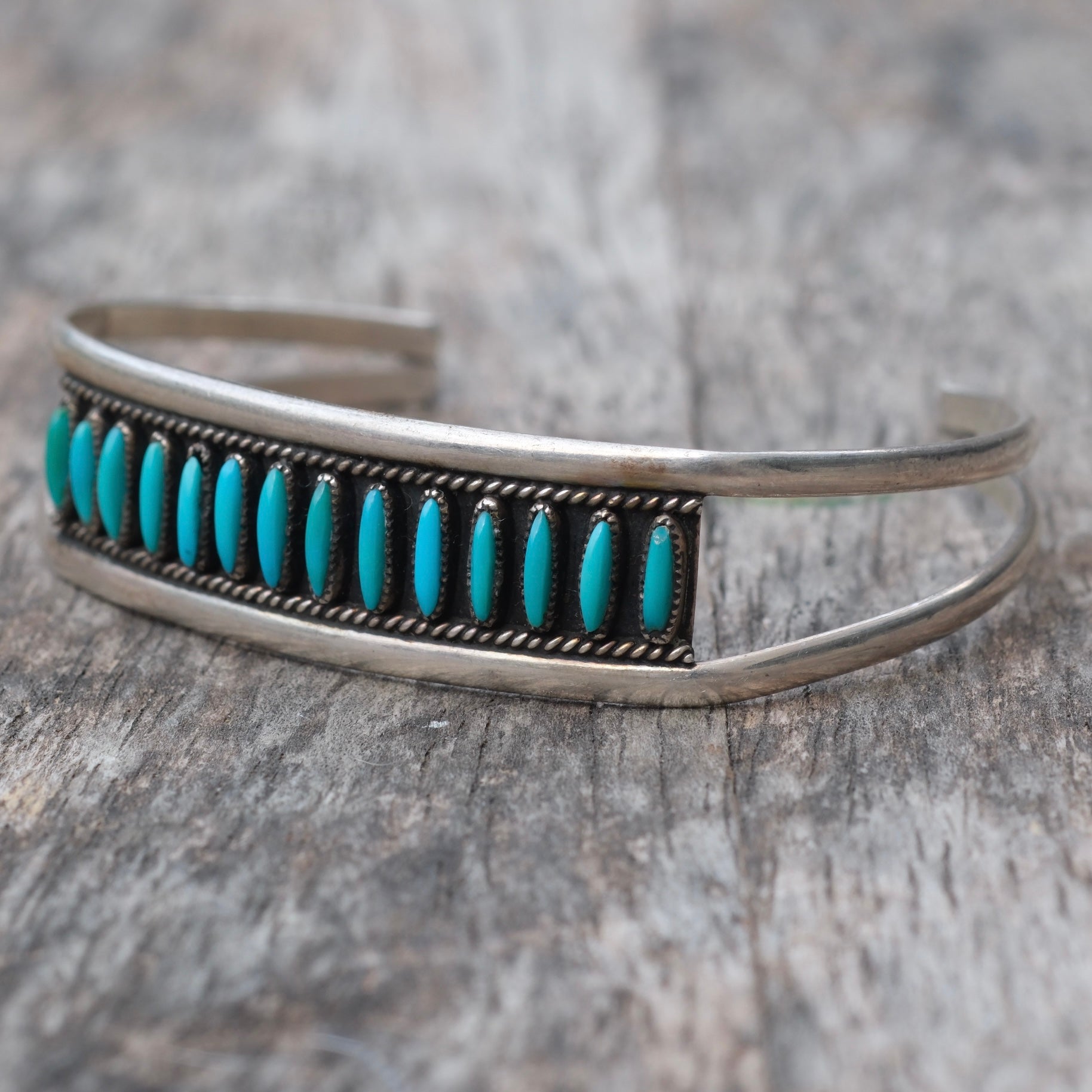 Vintage Sterling Petit Point Turquoise Cuff Bracelet