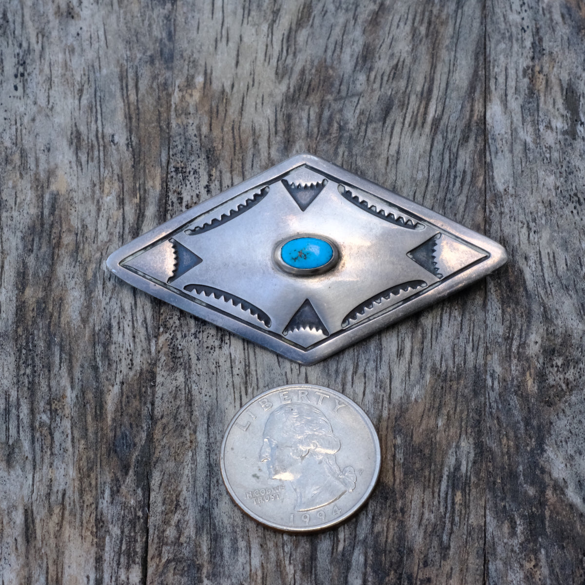 Vintage Sterling Turquoise Stamped Pin