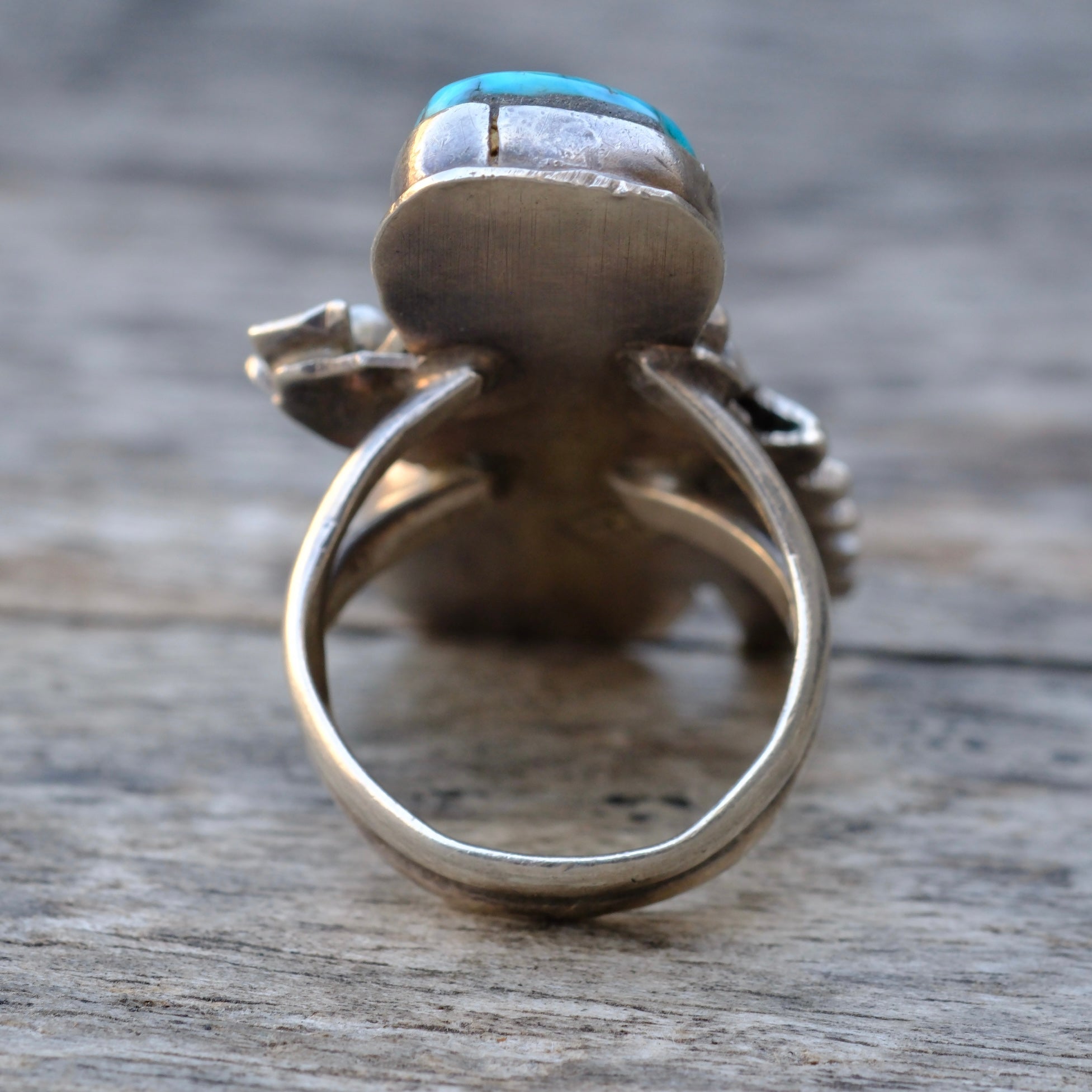 Vintage Sterling 2-Stone Turquoise Feather Ring 6.25