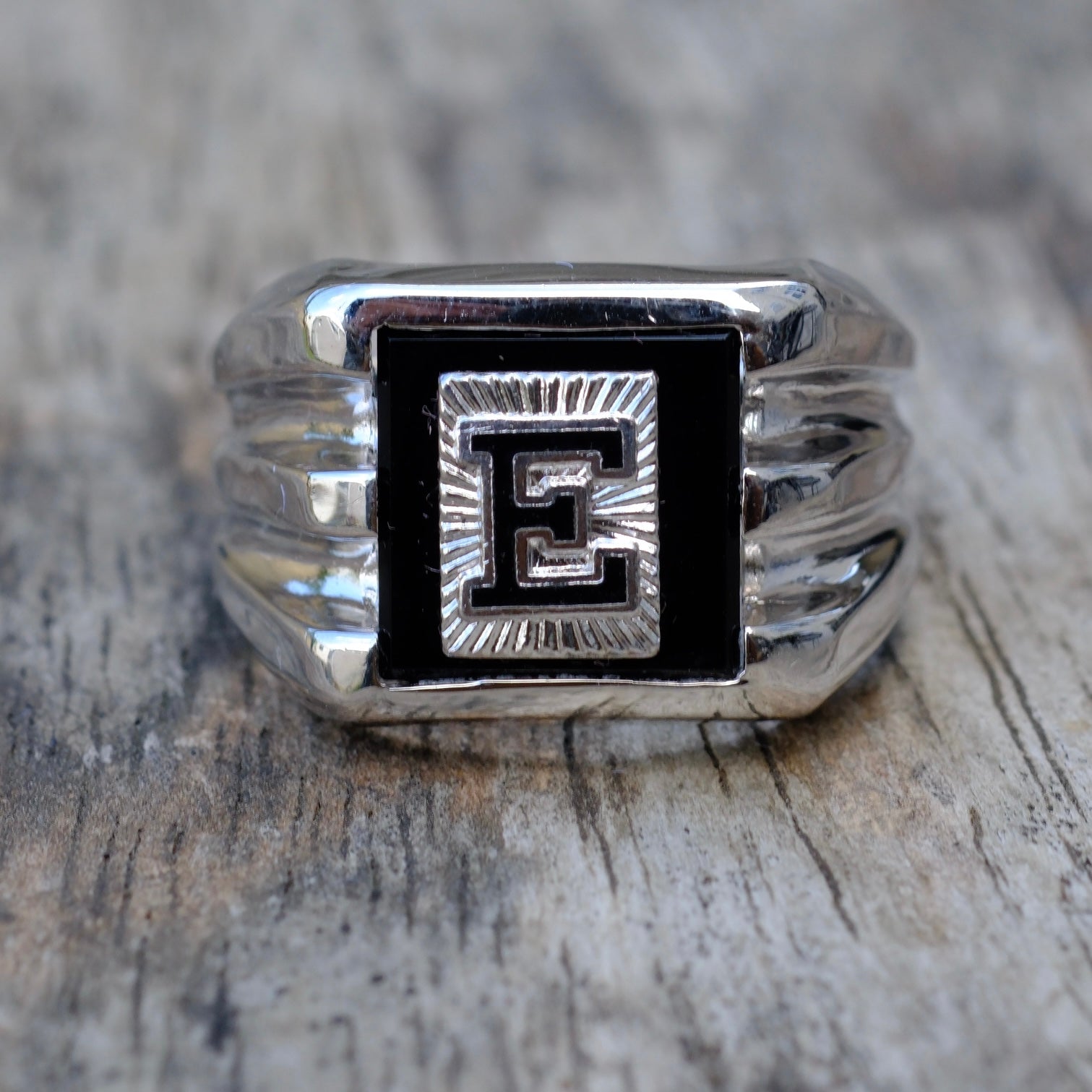 Vintage Sterling E Initial Signet Ring 8.75